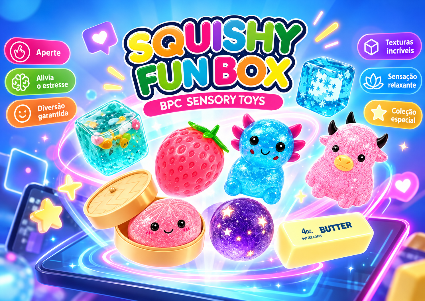 Super Caixa com oito squishies variados